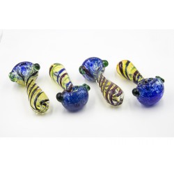 5" 145gr. Blue Head Mixed Colored Lining Fumed Glass Pipe