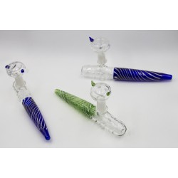 8" Green Blue Tube Glass Steam Roller W/ Female Bowl