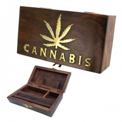 Wooden Rolling Box - Cannabis Leaf