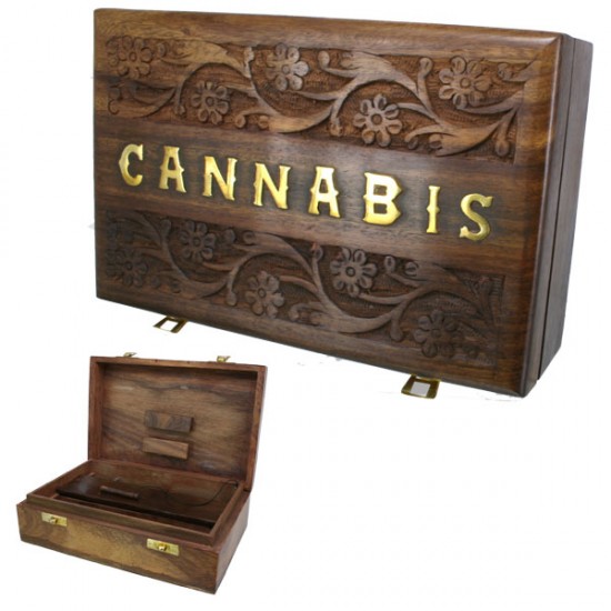 Wooden Rolling Box - Cannabis Engraved 1